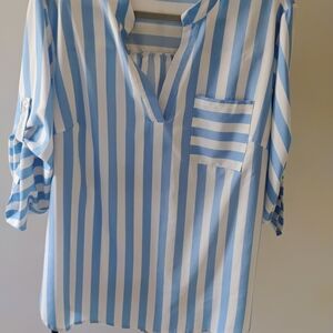 SHEIN Sky Blue and White Striped Blouse